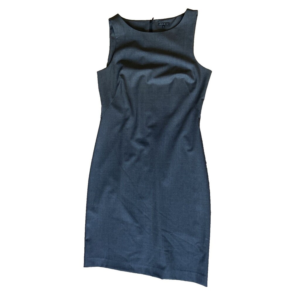 Theory Sheath Dress Dk Gray Sleeveless Business Professional Size 2? See Measure